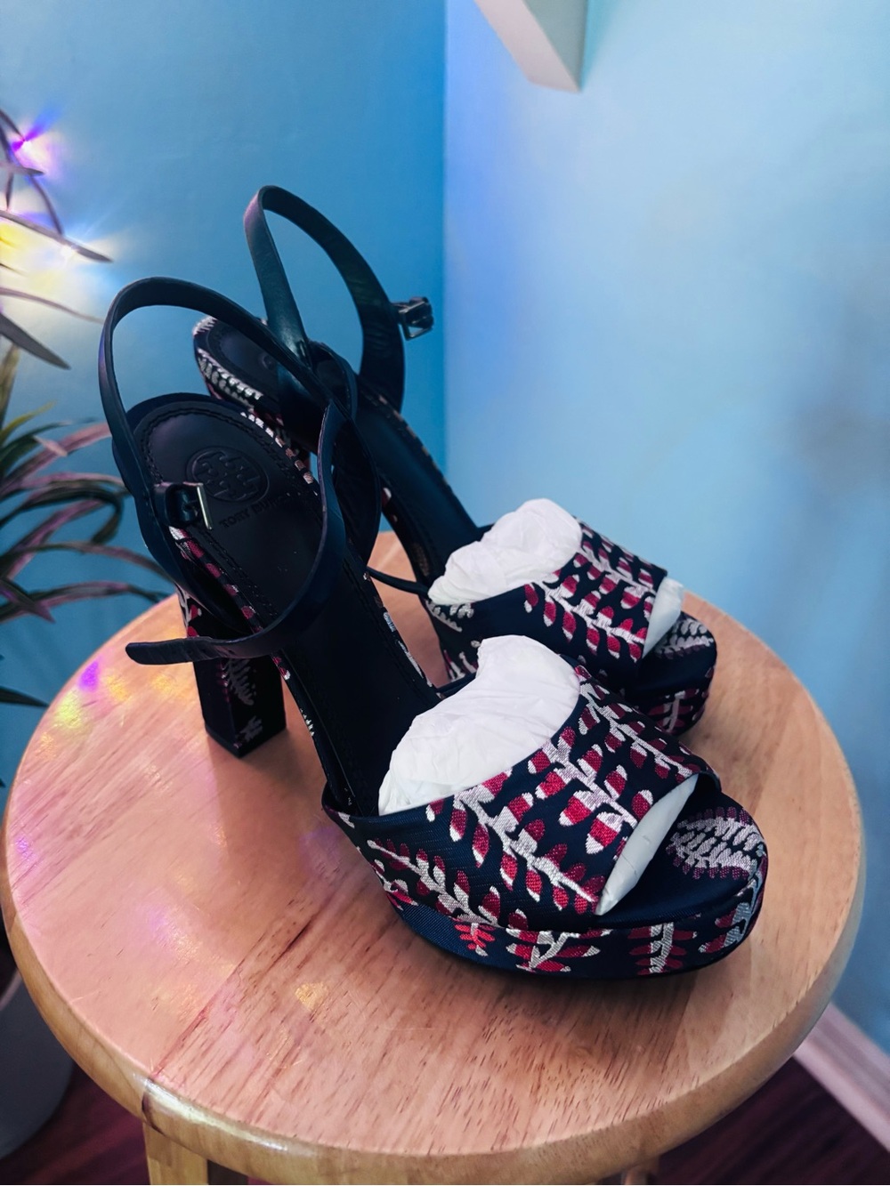 Tory Burch Limited Edition Palm Patterned Platform Slingback Heels Size 9.5